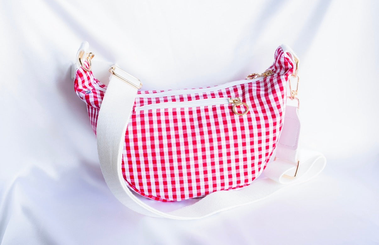 Sac demi lune Vichy rouge
