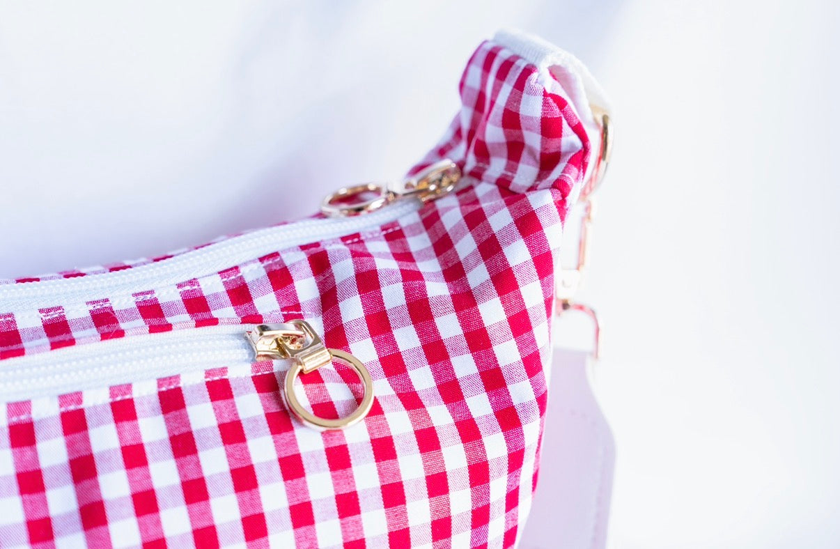 Sac demi lune Vichy rouge
