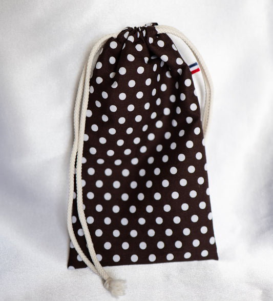 Pochon Élégance Pois – Création artisanale (19x18 cm)